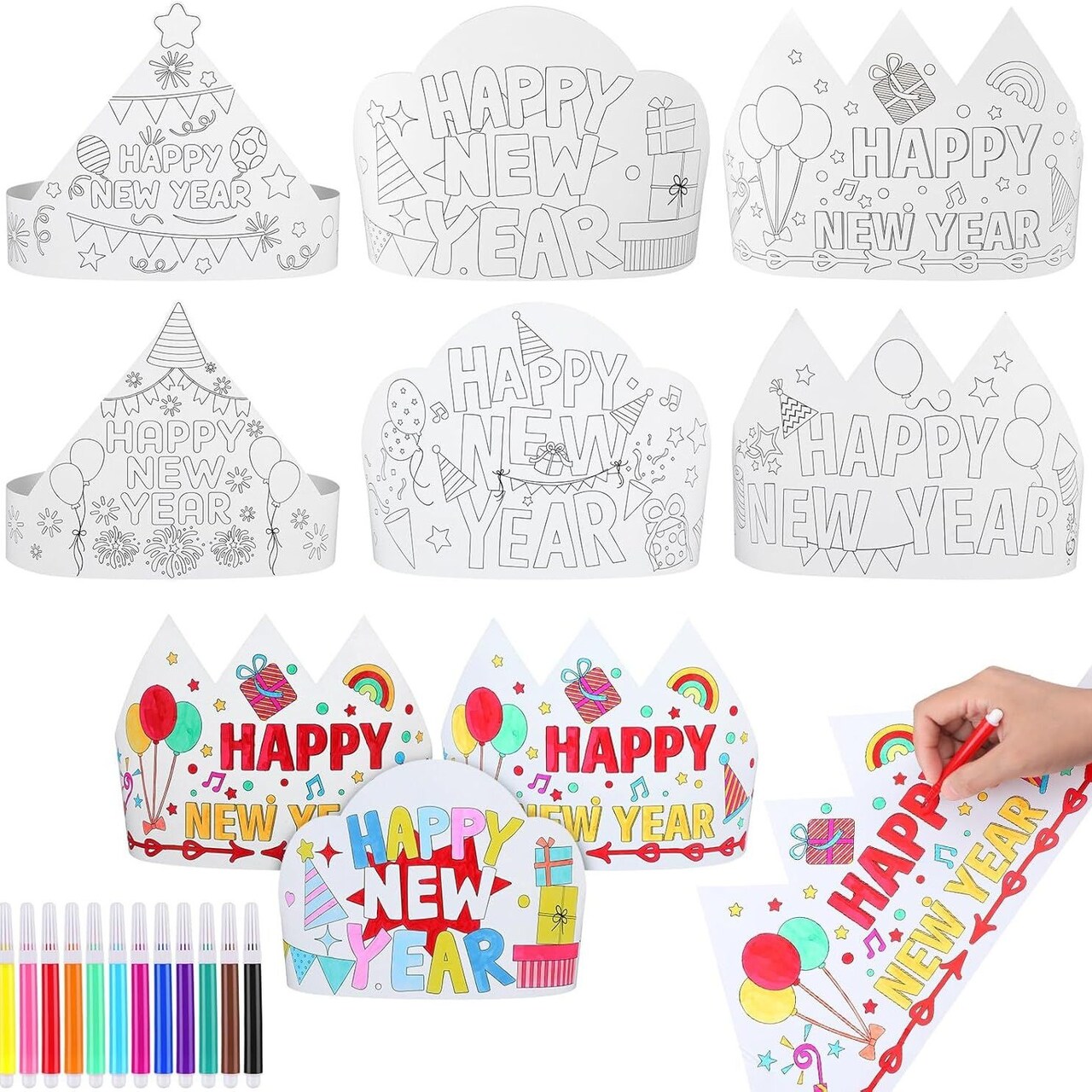 Edge Collections -White-Customizable New Year Party Crowns for Kids-30 set